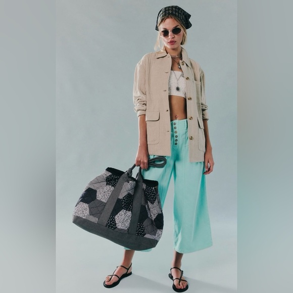 Nwt Free People Pippa Patchwork Tote in Blue Mix New $128 Cotton - Picture 3 of 9